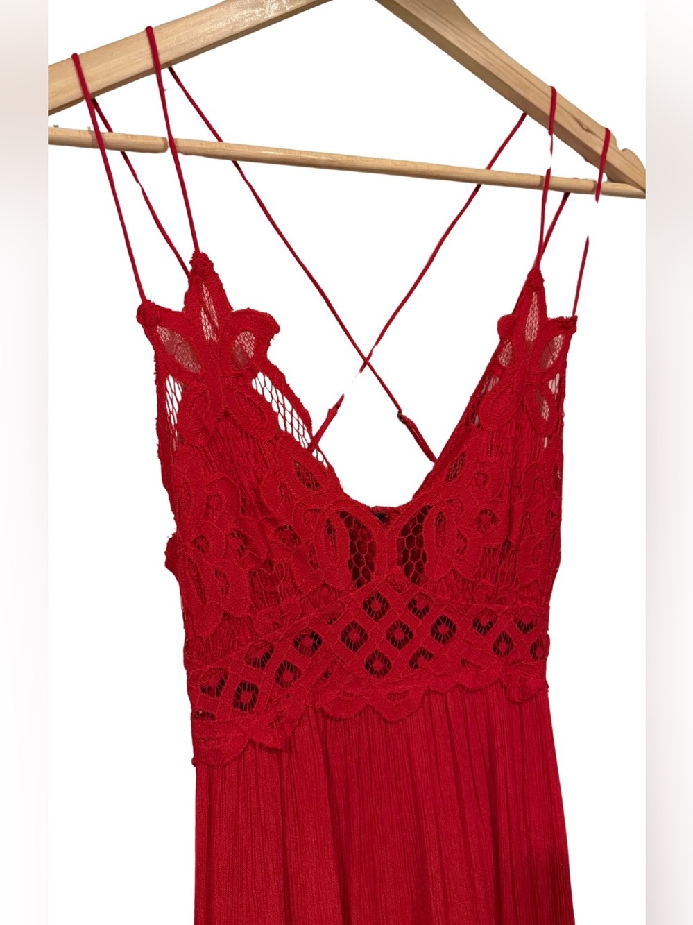 Free People FP One Adella Maxi Slip Dress Red Size S Ruffle Lace Floral Romantic - Picture 4 of 10